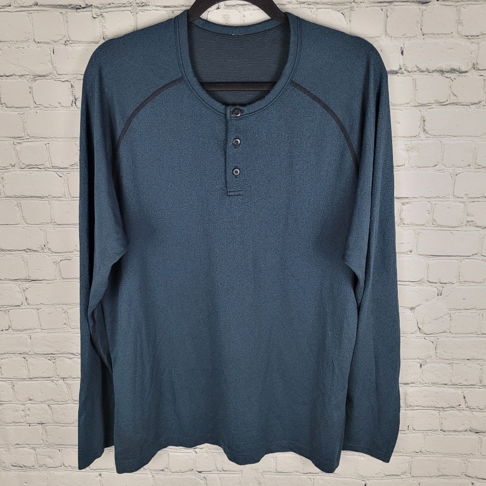 LULULEMON | henley raglan long sleeve heathered blue athletic shirt
